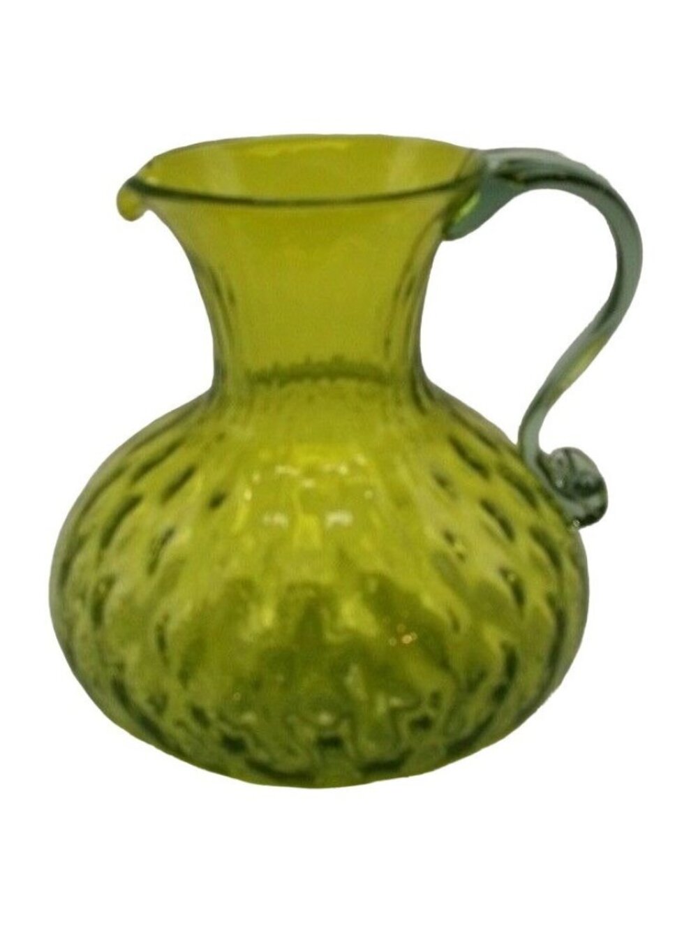 Empoli Quilted Diamond Green Glass Pitcher Handblown Vintage Decorative Italy